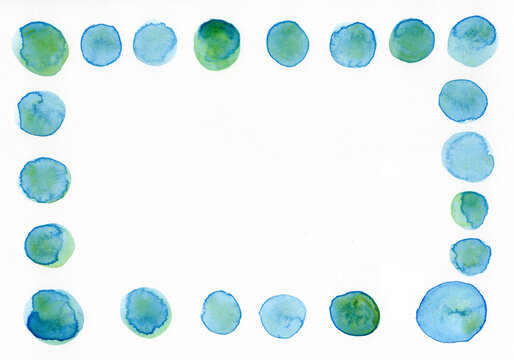 Blue and green watercolor circle frame with copy space