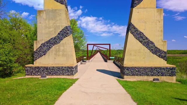 High Trestle Trail Bridge entrance in Madrid Iowa with iconic recreational landmark design.