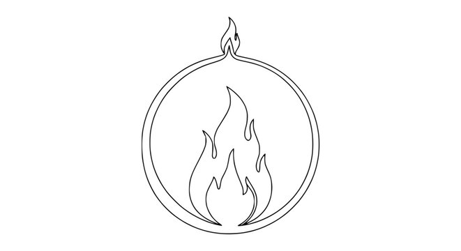 Abstract Circle Flame Icon: Minimalist Line Art of Fire in a Ring