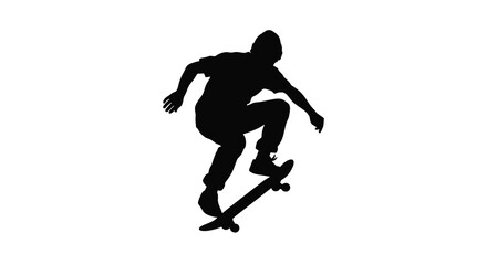 Skateboarder silhouette performing trick on a skateboard isolated on white © Mdmojibur