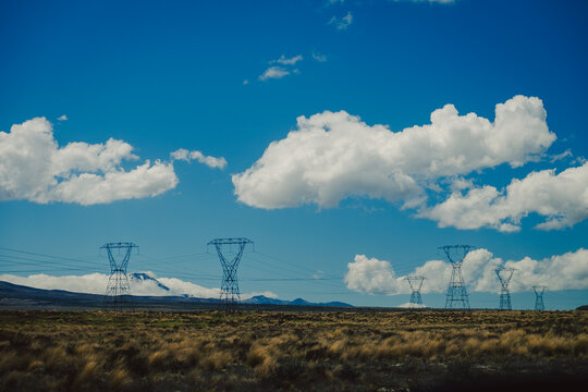 Electricity transmission line in rural New Zealand landscape