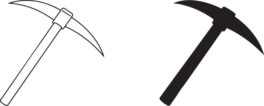Pickaxe icon black silhouette and outline line art vector.