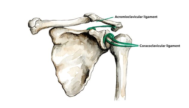 Human scapula and clavicle bones anatomical illustration in watercolor style