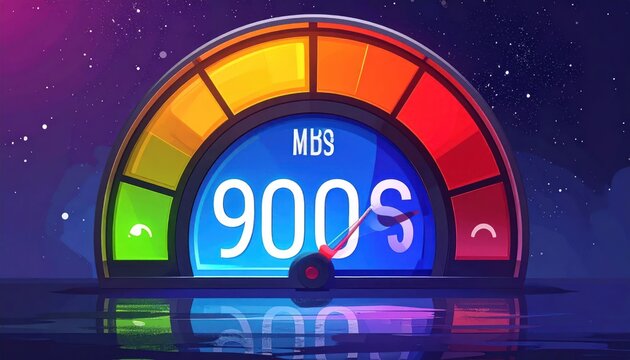 Credit Score Gauge Showing Excellent 900s Score with Vibrant Colors.