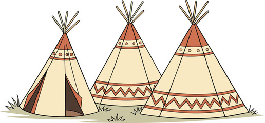 Three traditional native american teepees standing on the grass © S M Sajib