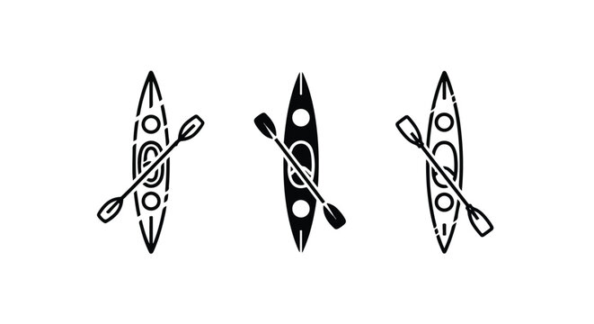 Kayaks and paddles arranged in a symmetrical rowing pattern