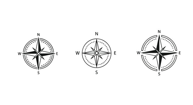 Compass rose icons in halftone dot pattern