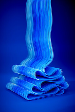 Blue flowing 3d hairlike waves and fibers stacked in abstract form