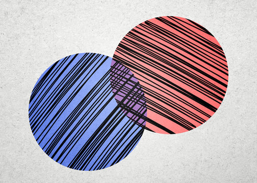 Abstract illustration of overlapping circles with drawn ink lines