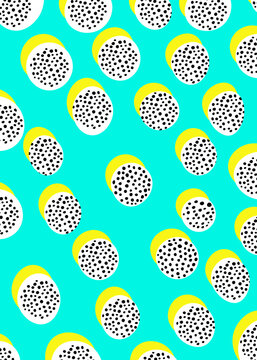 Abstract seamless tropical dragonfruit pattern on cyan background