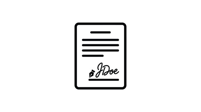 Contemporary digital contract icon showcasing a signed document, ideal for secure online agreements and official paperwork with a clean, minimalist single design