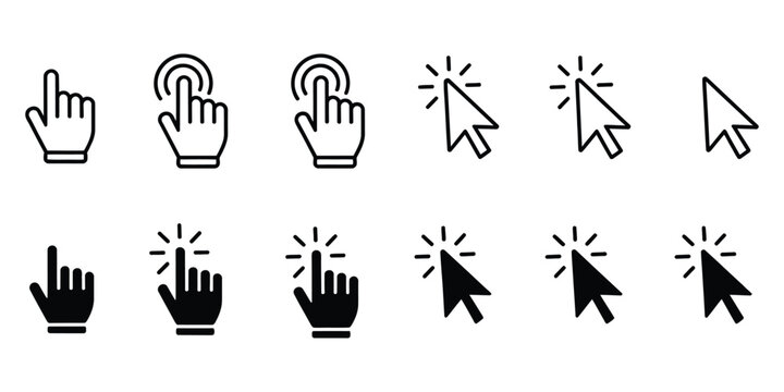 Computer Mouse Pointer Icon Set Vector, Clicking Cursor And Selection Symbols, Modern UI Navigation And Interaction Concept Illustration For Web And App Design.