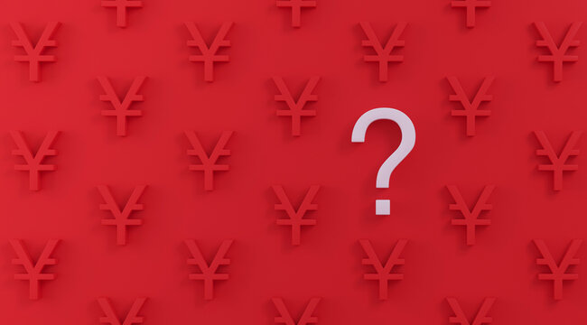 White question mark in red yuan and yen pattern