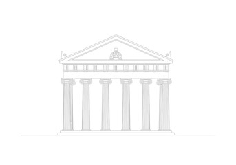 Fototapeta premium Classical greek temple architecture line art illustration with columns and pediment