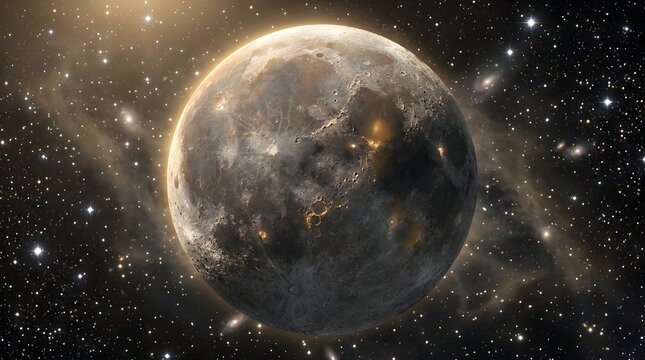 Cratered moon in space realistic planetary surface with starfield background