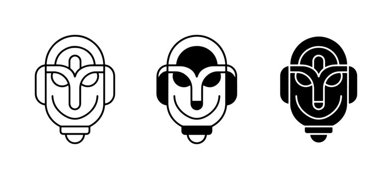 Stylized Robot Head Icons, Futuristic Character Faces, AI Technology Symbols, Vector Art