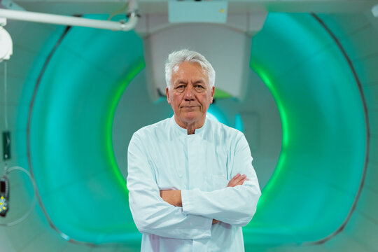 Doctor in a radiology room with advanced medical equipment