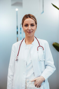 Confident doctor in a medical office wearing a stethoscope