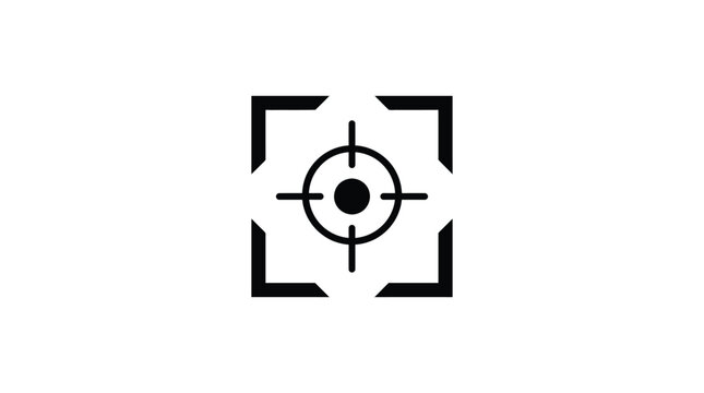 Target crosshair inside camera viewfinder frame black silhouette