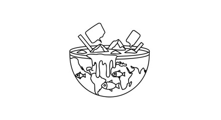 Fototapeta premium Climate change concept: Melting ice caps, rising sea levels, and fish in ocean illustration
