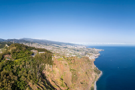 Aerial view of Cabo Girao cliff and Atlantic Ocean in Madeira