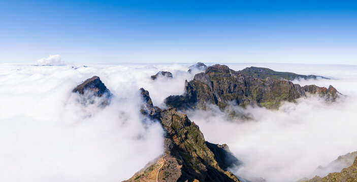 Volcanic peaks of Pico do Arieiro above the clouds in Madeira