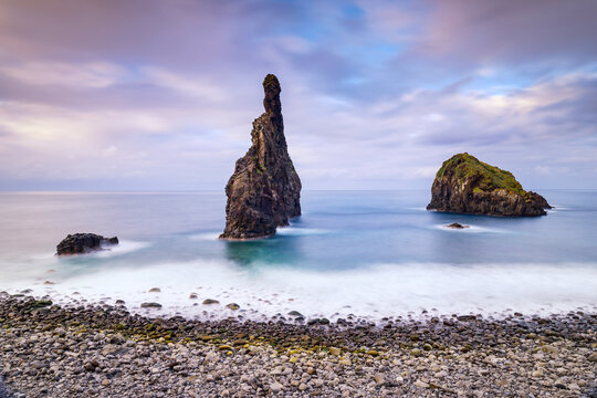 Dramatic volcanic sea stack at Ribeira da Janela, Madeira