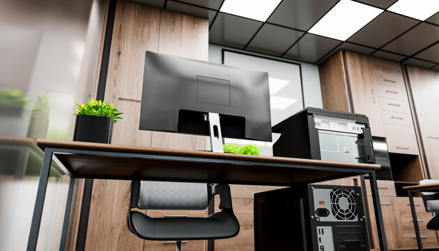 Modern minimalistic office workplace with computer desk