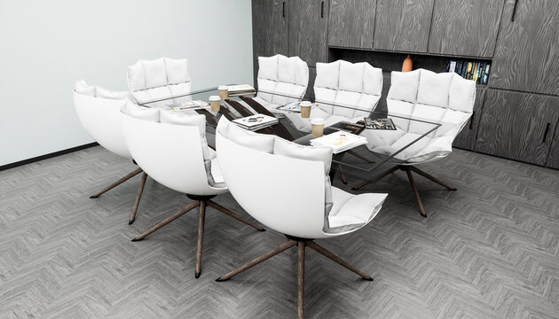 Modern minimalistic empty conference room with glass table