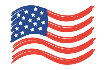 Hand drawn flowing American flag icon in patriotic doodle style for national celebration © natrot
