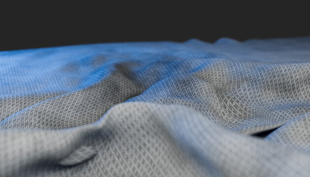 Close up of modern blue fabric with wrinkles and abstract texture