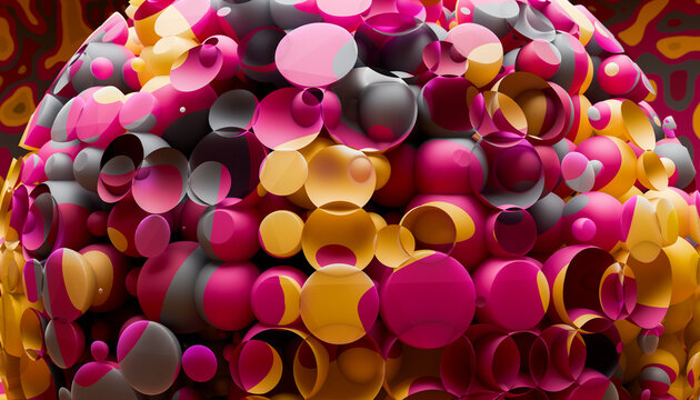 Abstract 3D rendering of dynamic colorful overlapping spheres