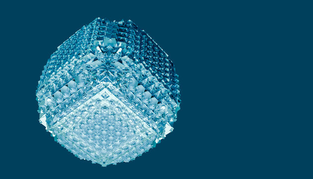 Abstract blue geometric crystal sphere with copy space