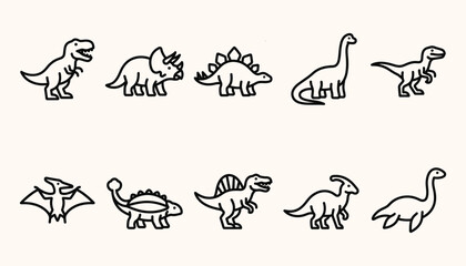 Dinosaur icon set featuring minimalist line art for educational and creative design © Ghaghah24