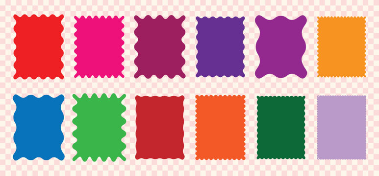 Set of rectangle frames with wavy edges. Scallop frames set. Zigzag wavy edges, retro squiggle frames. Zigzag wavy edges, rectangles, photo frames, text boxes, tags, labels.
