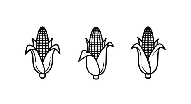Stylized corn cobs with husks in a technical dotted pattern