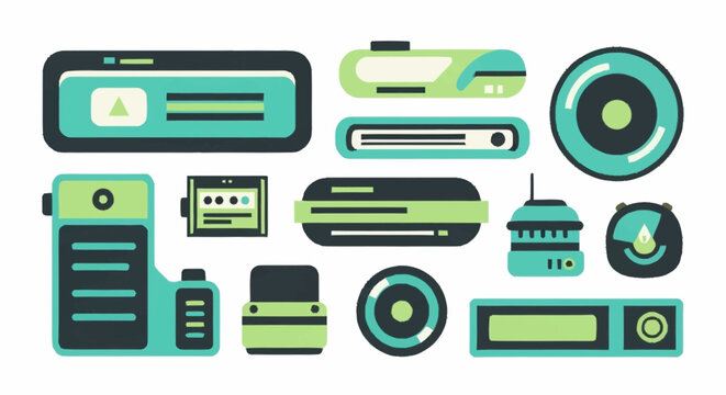 Collection of modern electronic devices and gadgets in flat design style.