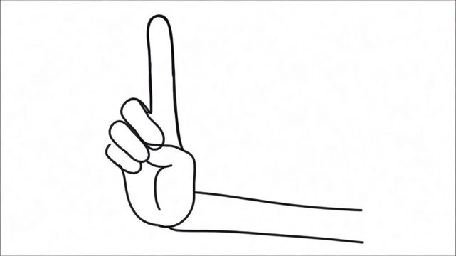 Minimal continuous one line drawing animation of raised hand with pointing finger on white background, abstract line art gesture symbolizing idea, attention and number one concept.