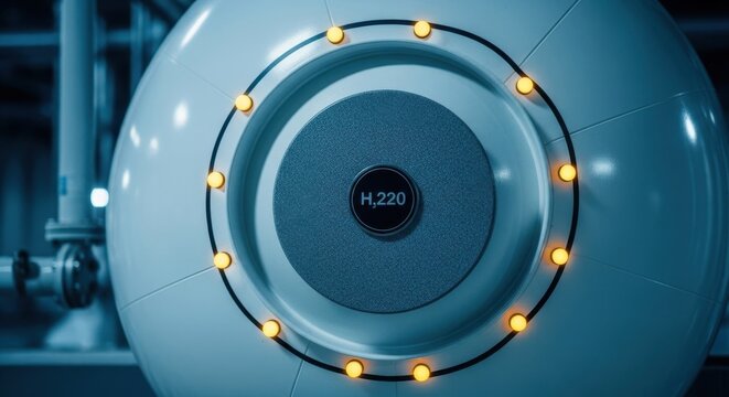 Close-up of a futuristic H.220 scientific machine component with glowing lights and intricate details