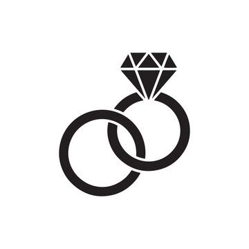 Black wedding rings with diamond engagement ring vector silhouette 