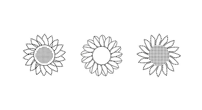 Sunflowers horizontal border with dotted line art pattern