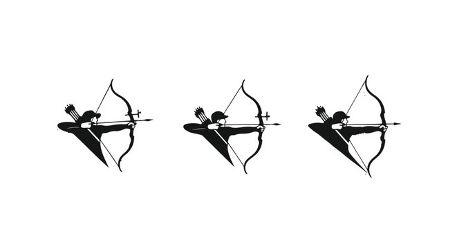 Medieval archers with bows and quivers in silhouette