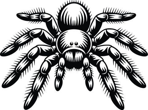tarantula spider illustration black and white engraving style isolated on white background