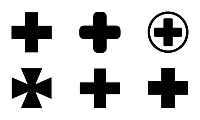 Obraz premium Diverse Cross Symbols Collection, Medical Health Icons, Plus Sign Variations, Geometric Shapes, Healthcare Graphics