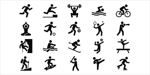 Collection of 20 stick figures engaged in various sports and fitness activities © Asif137