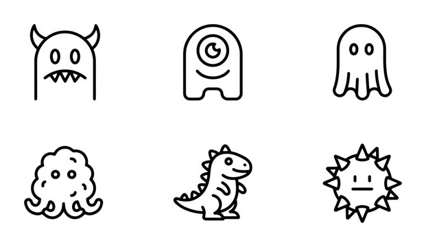 Cute Monster Icons Set, Whimsical Character Graphics, Spooky Halloween Vector Collection, Playful Creature Symbols