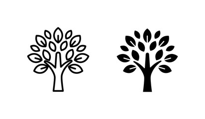 Tree Icons Set, Simple Outline and Solid Fill Vector Graphics for Nature and Growth Concepts, Organic Design Elements © Mahir