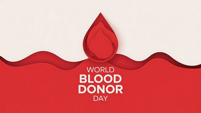 World blood donor day paper cut style background with red drop