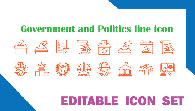 Isolated government and politics line icons set editable vector illustration government politics editable illustration democracy election campaign parliament congress constitution document