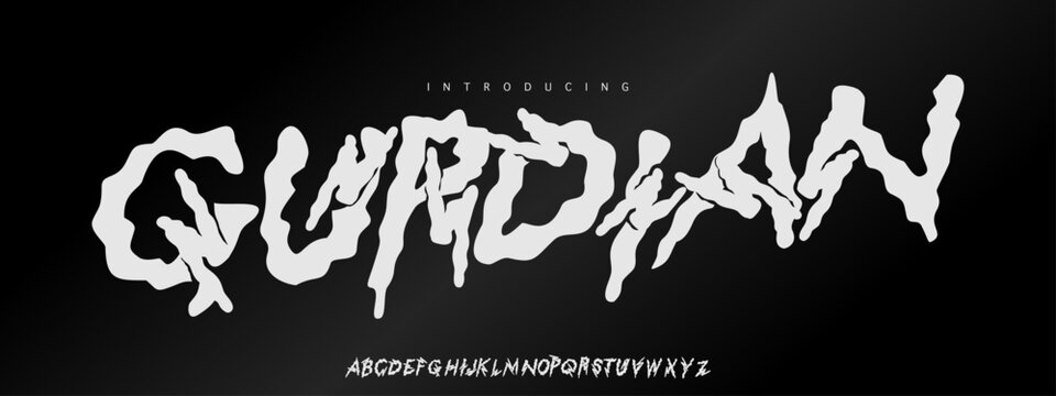 Gurdian: A scary slime display. Melted horror font for zombie gaming, metal music posters, and creepy cyberpunk apparel